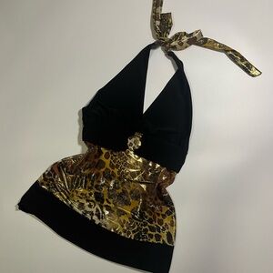 y2k gold leopard print halter